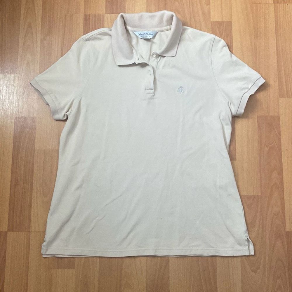 Brooks Brothers Button Beige Polo Shirt Performance Knit Cotton Women XL